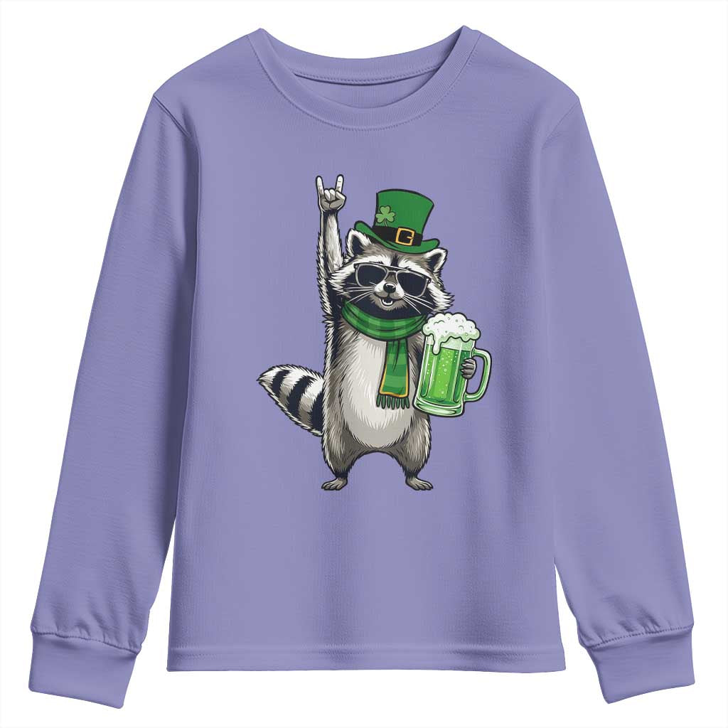 Funny Raccoon Rock On Youth Sweatshirt St Patricks Day Gift
