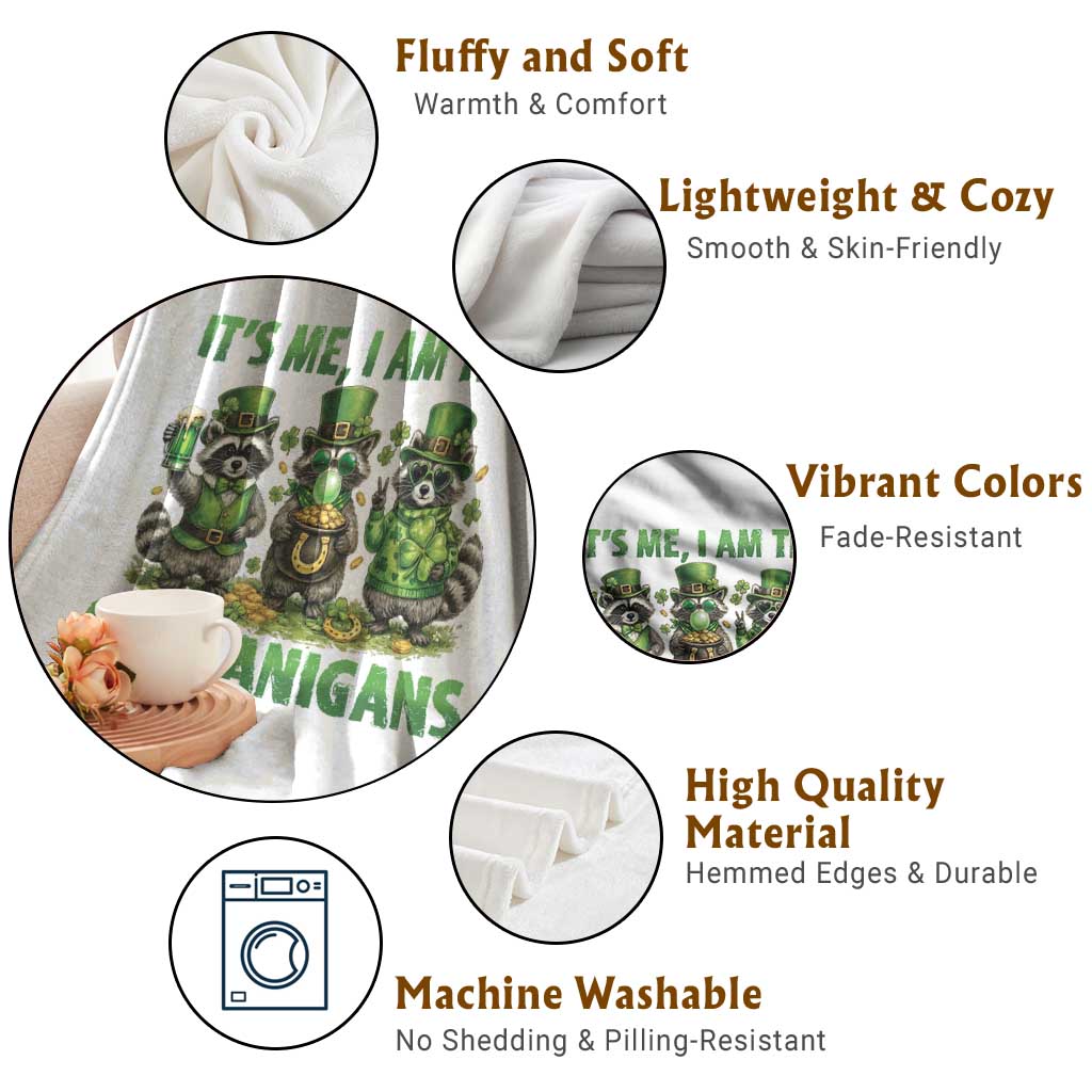 I Am The Shenanigans Throw Blanket Funny Irish Raccoon St Patricks Day