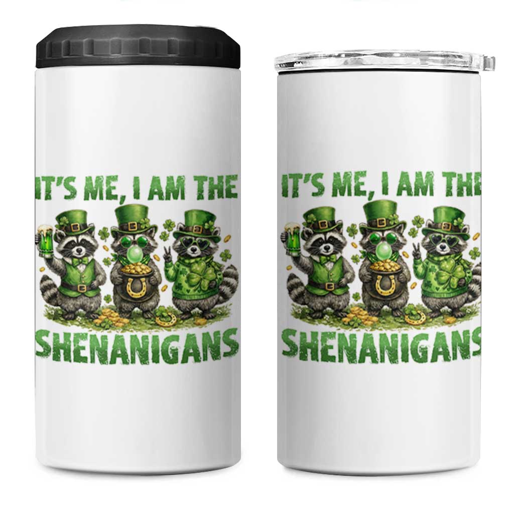 I Am The Shenanigans 4 in 1 Can Cooler Tumbler Funny Irish Raccoon St Patricks Day