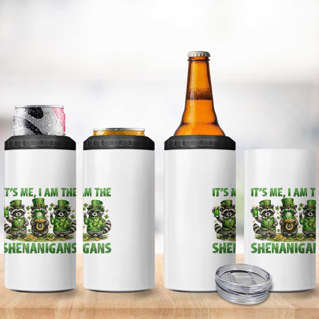 I Am The Shenanigans 4 in 1 Can Cooler Tumbler Funny Irish Raccoon St Patricks Day