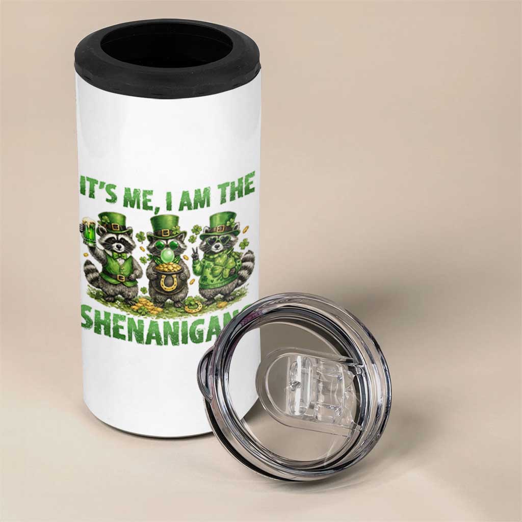 I Am The Shenanigans 4 in 1 Can Cooler Tumbler Funny Irish Raccoon St Patricks Day