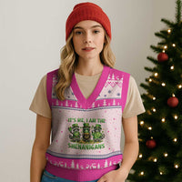 I Am The Shenanigans V-Neck Knit Sweater Vest Funny Irish Raccoon St Patricks Day