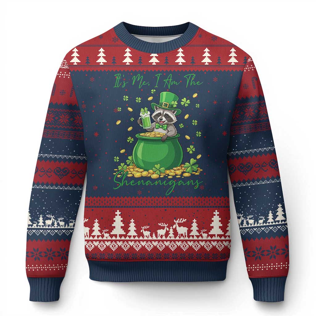 I Am The Shenanigans Ugly Christmas Sweater Funny Irish Raccoon