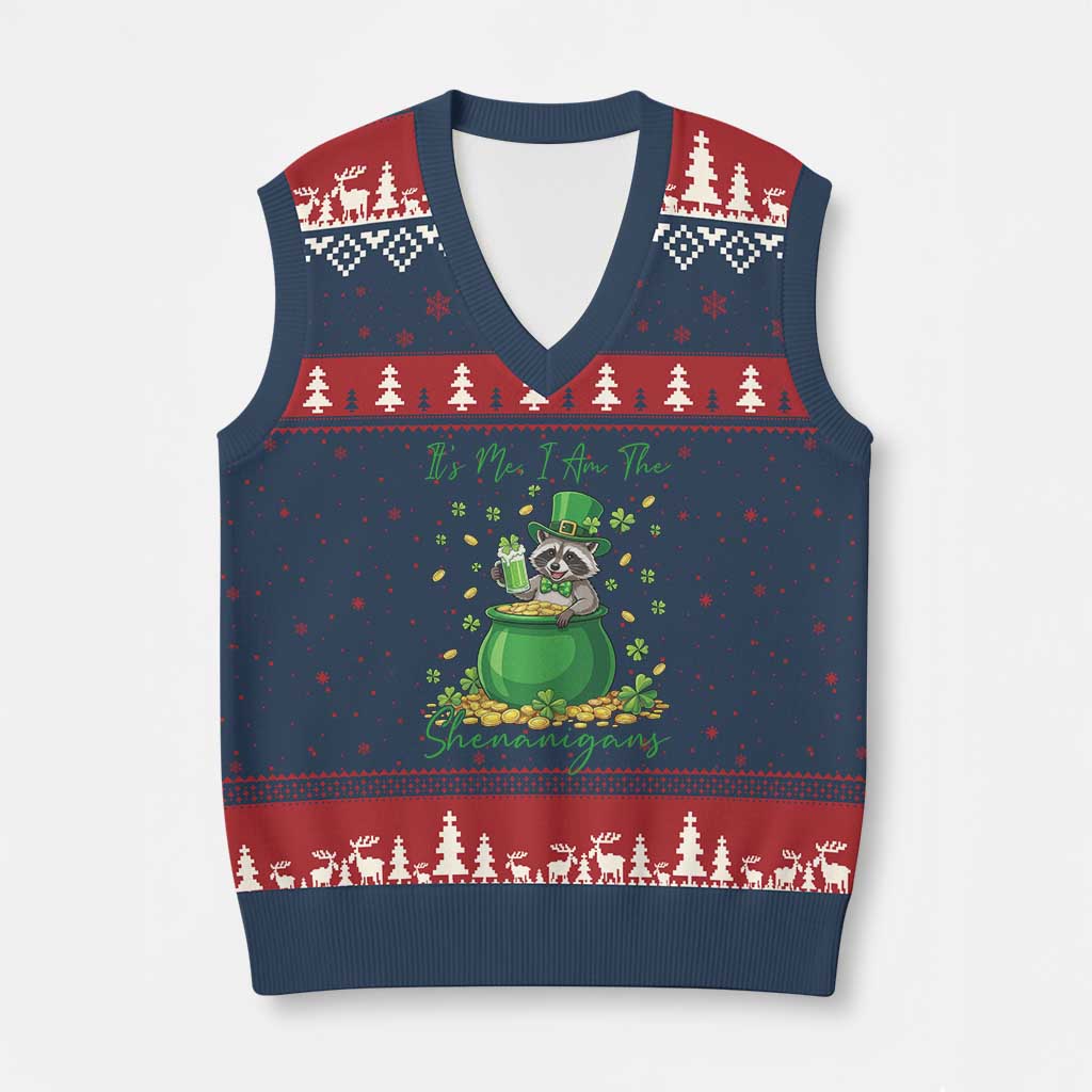 I Am The Shenanigans V-Neck Knit Sweater Vest Funny Irish Raccoon