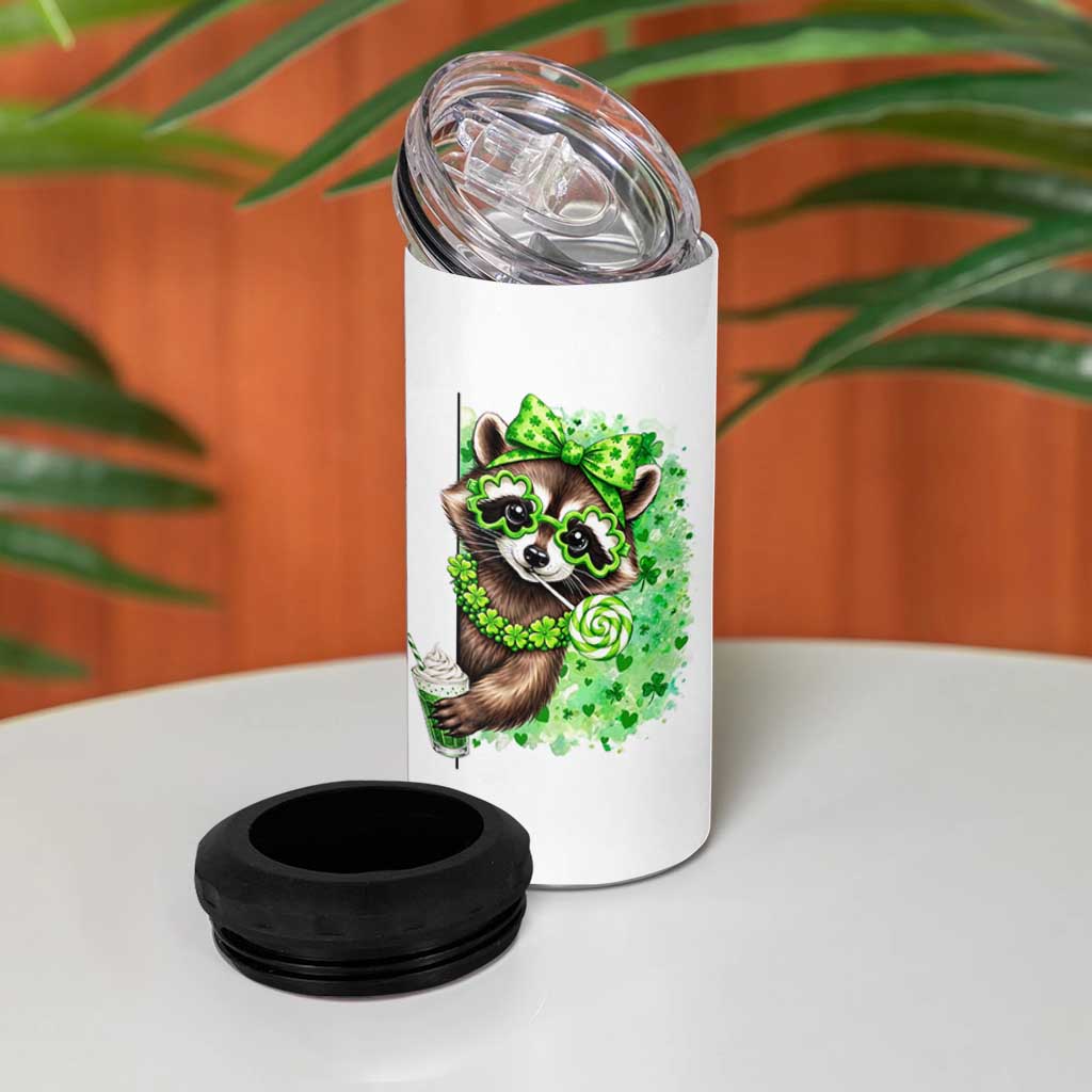 Funny Raccoon St Patricks Day 4 in 1 Can Cooler Tumbler Irish Party Animal Gift