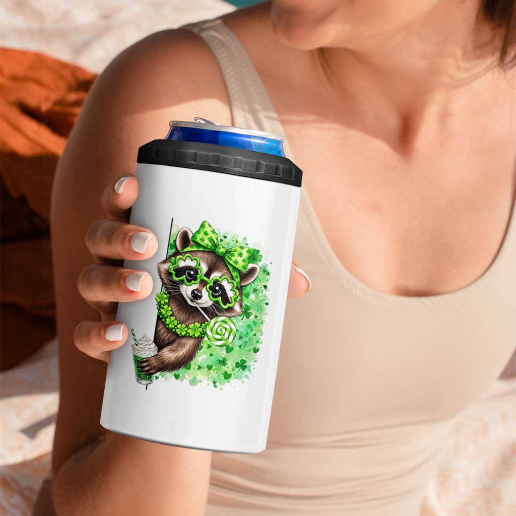 Funny Raccoon St Patricks Day 4 in 1 Can Cooler Tumbler Irish Party Animal Gift