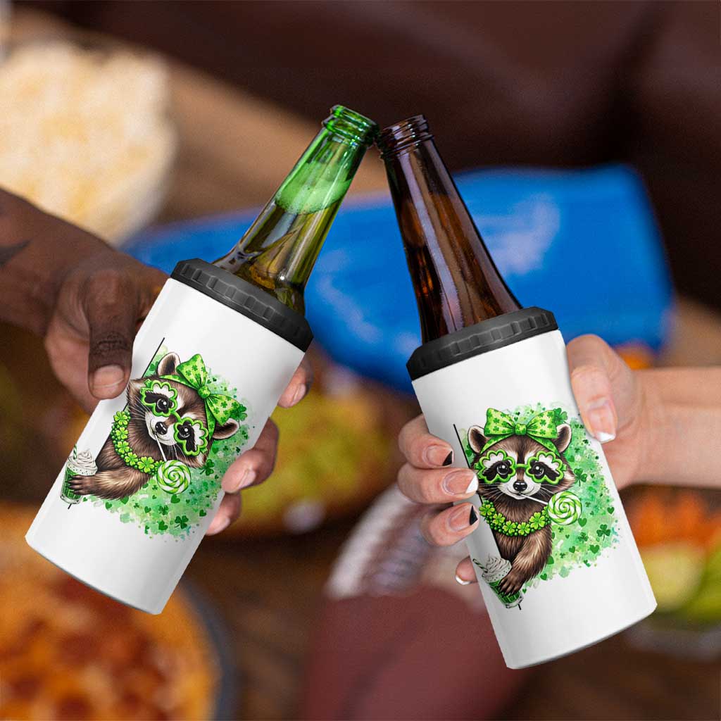 Funny Raccoon St Patricks Day 4 in 1 Can Cooler Tumbler Irish Party Animal Gift