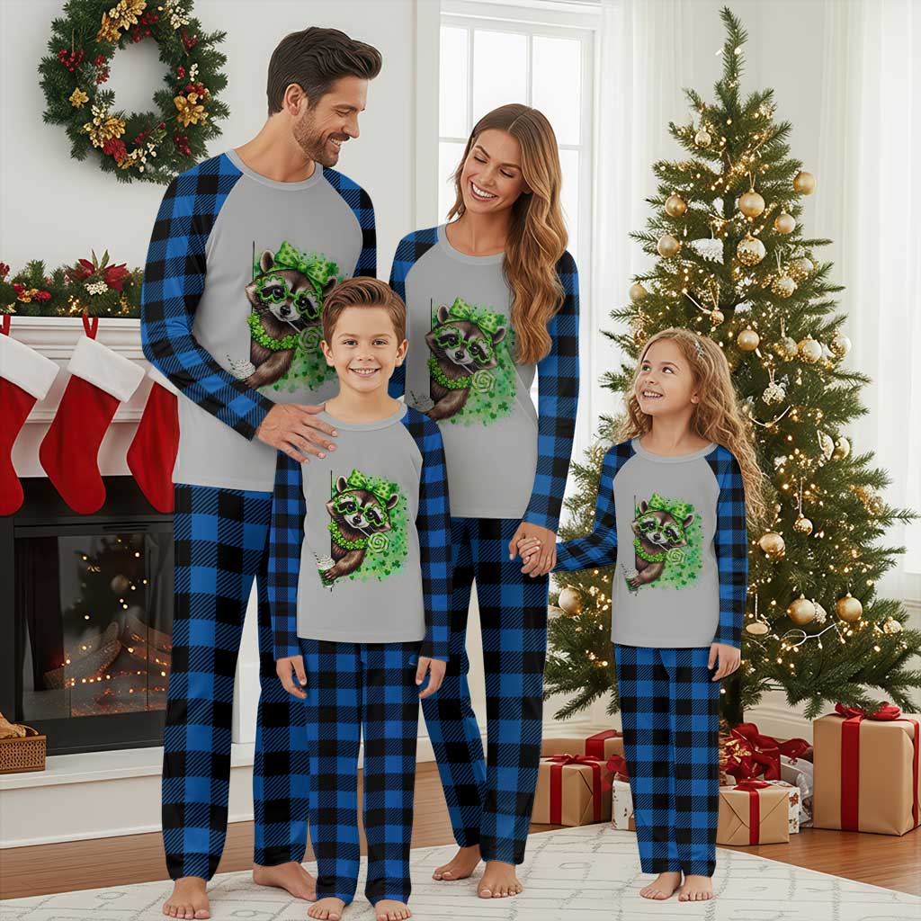 Funny Raccoon St Patricks Day Plaid Pajama Set Irish Party Animal Gift