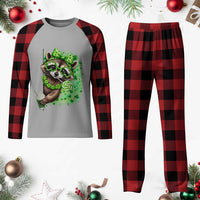 Funny Raccoon St Patricks Day Plaid Pajama Set Irish Party Animal Gift
