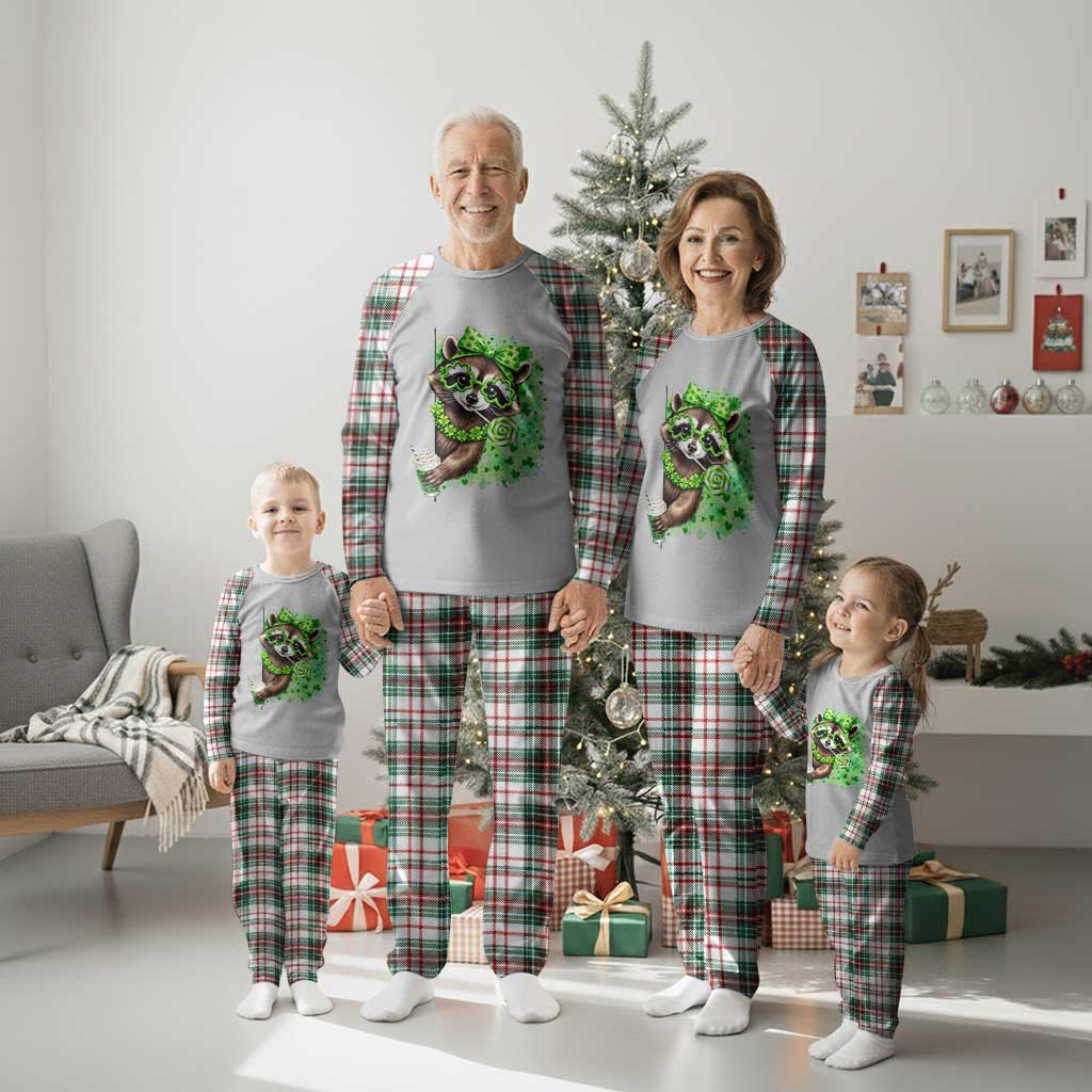 Funny Raccoon St Patricks Day Plaid Pajama Set Irish Party Animal Gift