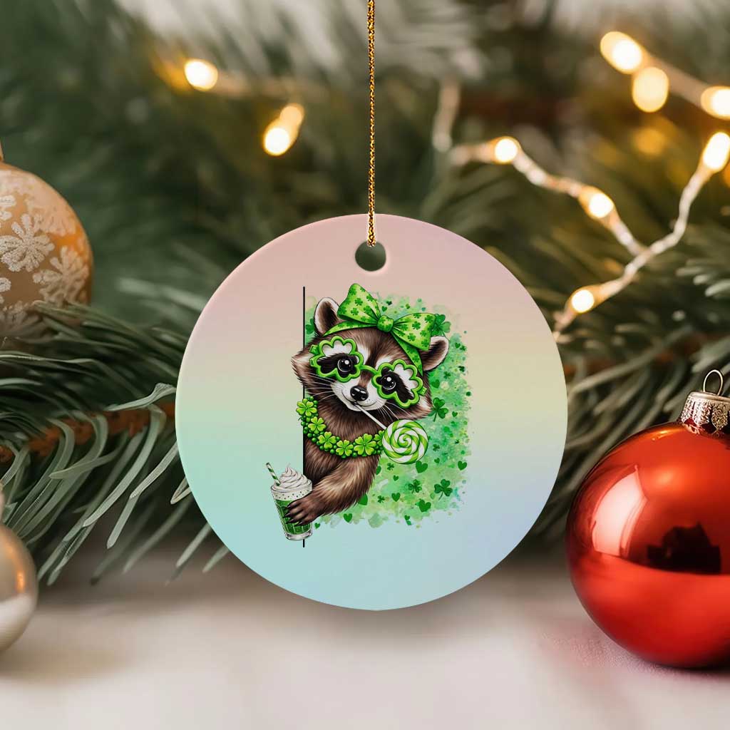 Funny Raccoon St Patricks Day Ceramic Ornament Irish Party Animal Gift