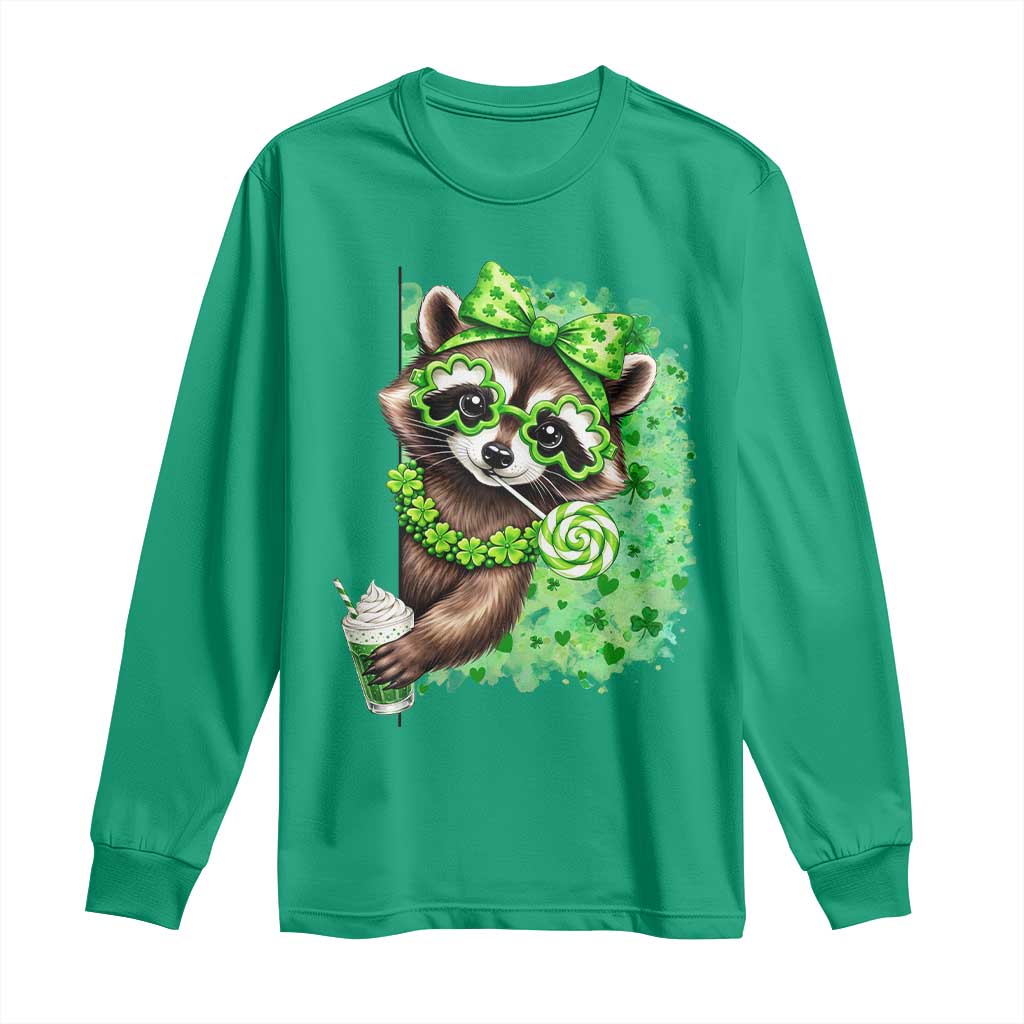 Funny Raccoon St Patricks Day Long Sleeve Shirt Irish Party Animal Gift