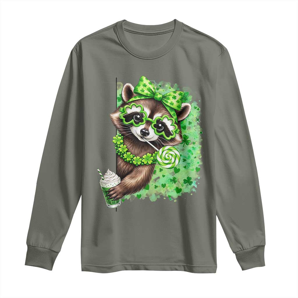 Funny Raccoon St Patricks Day Long Sleeve Shirt Irish Party Animal Gift