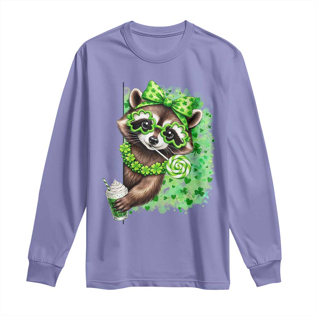 Funny Raccoon St Patricks Day Long Sleeve Shirt Irish Party Animal Gift