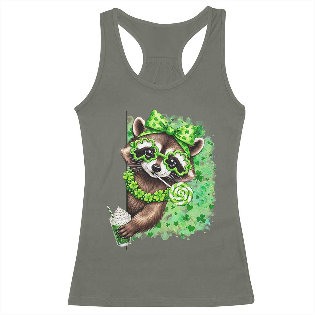 Funny Raccoon St Patricks Day Racerback Tank Top Irish Party Animal Gift