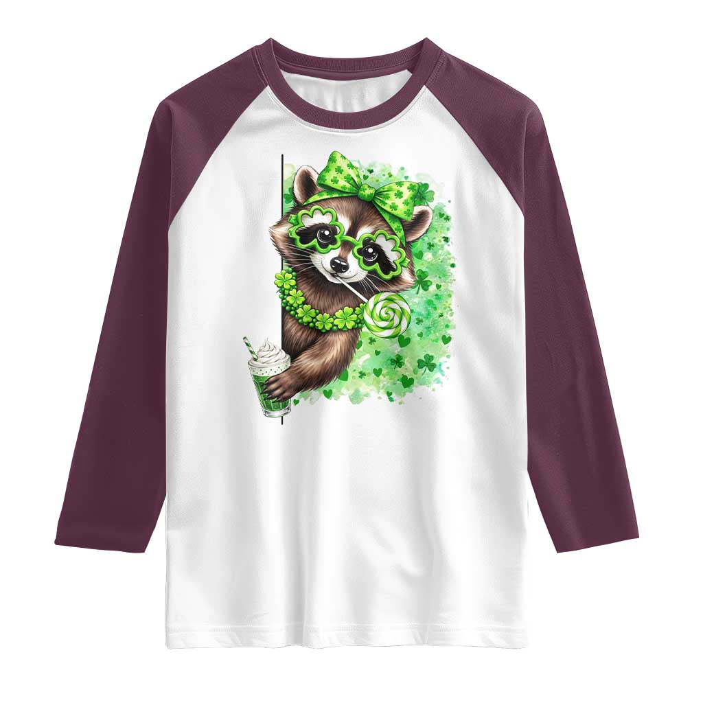 Funny Raccoon St Patricks Day Raglan Shirt Irish Party Animal Gift