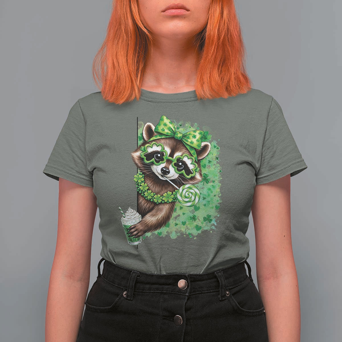 Funny Raccoon St Patricks Day T Shirt For Women Irish Party Animal Gift