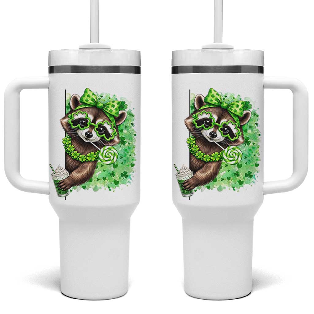 Funny Raccoon St Patricks Day Tumbler With Handle Irish Party Animal Gift