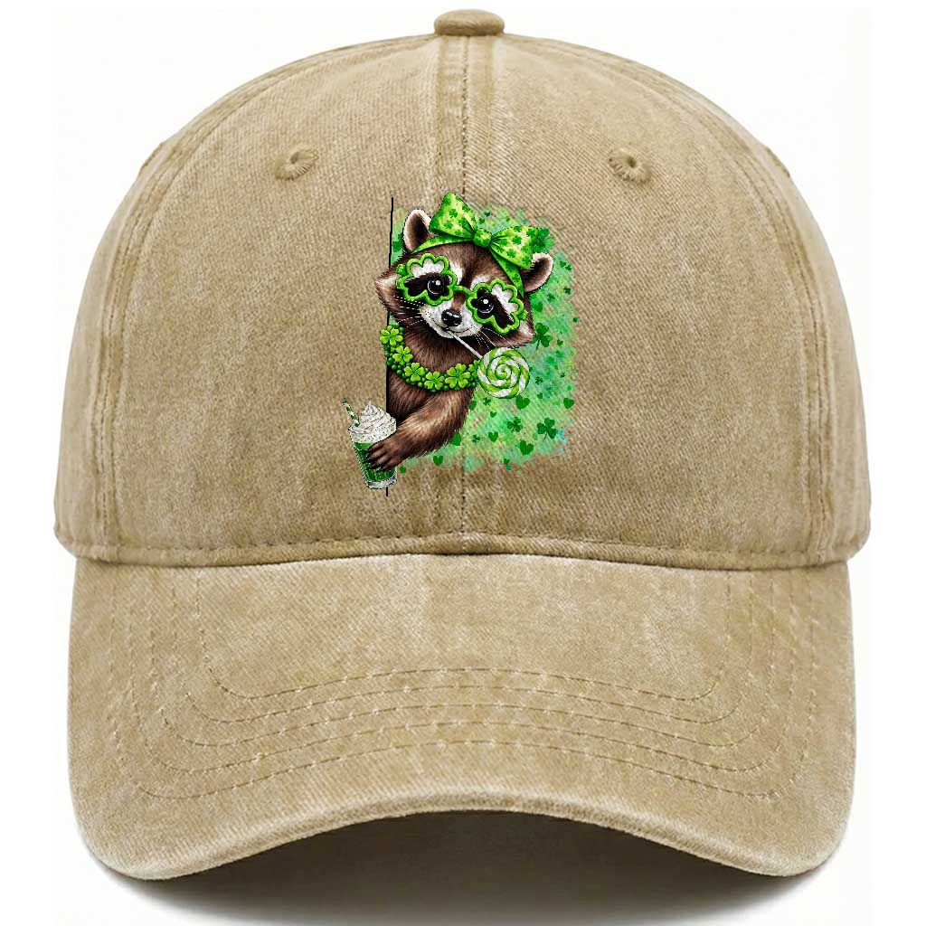 Funny Raccoon St Patricks Day Washed Cotton Baseball Cap Irish Party Animal Gift