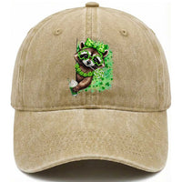Funny Raccoon St Patricks Day Washed Cotton Baseball Cap Irish Party Animal Gift