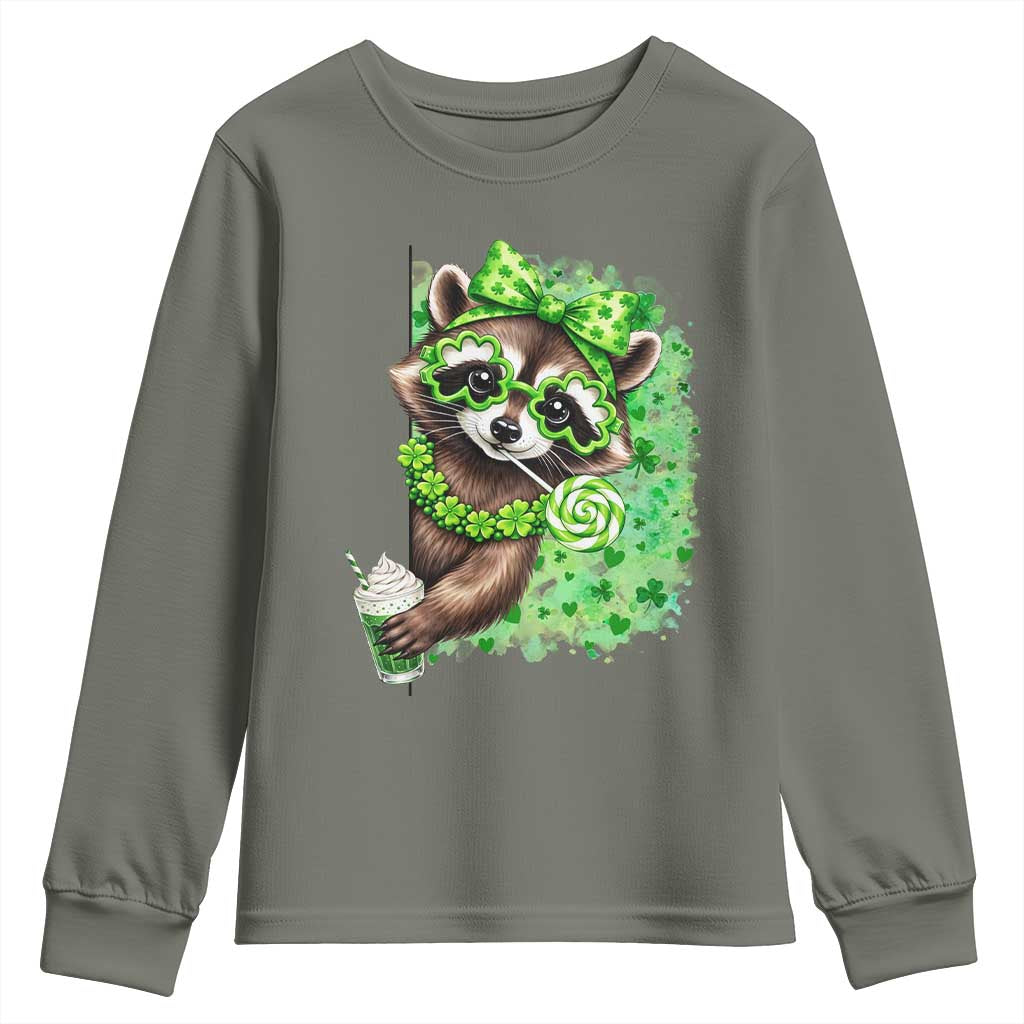 Funny Raccoon St Patricks Day Youth Sweatshirt Irish Party Animal Gift