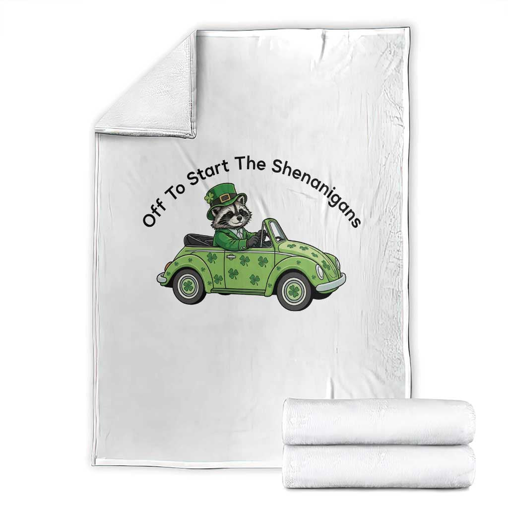 Off To Start The Shenanigans Throw Blanket Funny Irish Raccoon