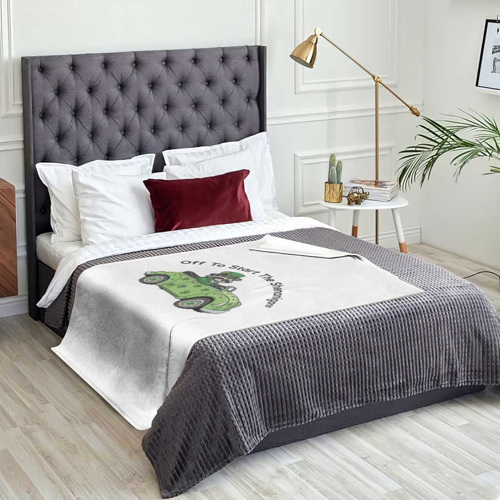 Off To Start The Shenanigans Throw Blanket Funny Irish Raccoon