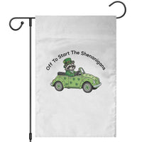 Off To Start The Shenanigans Garden Flag Funny Irish Raccoon