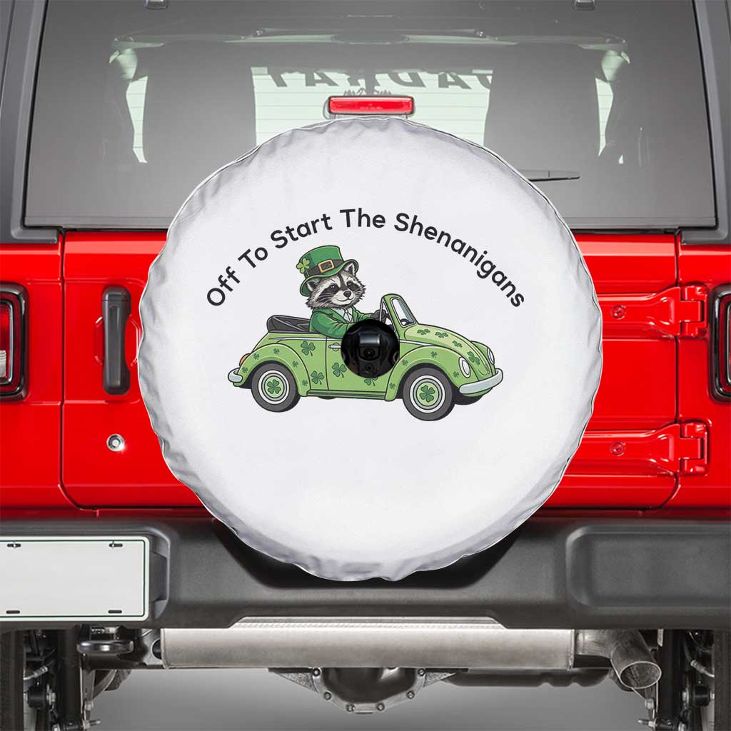 Off To Start The Shenanigans Spare Tire Cover Funny Irish Raccoon