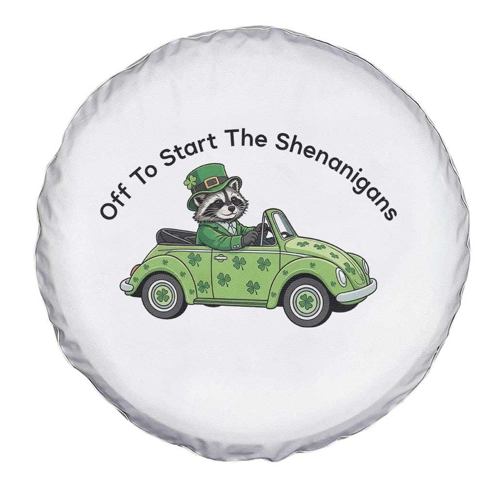 Off To Start The Shenanigans Spare Tire Cover Funny Irish Raccoon