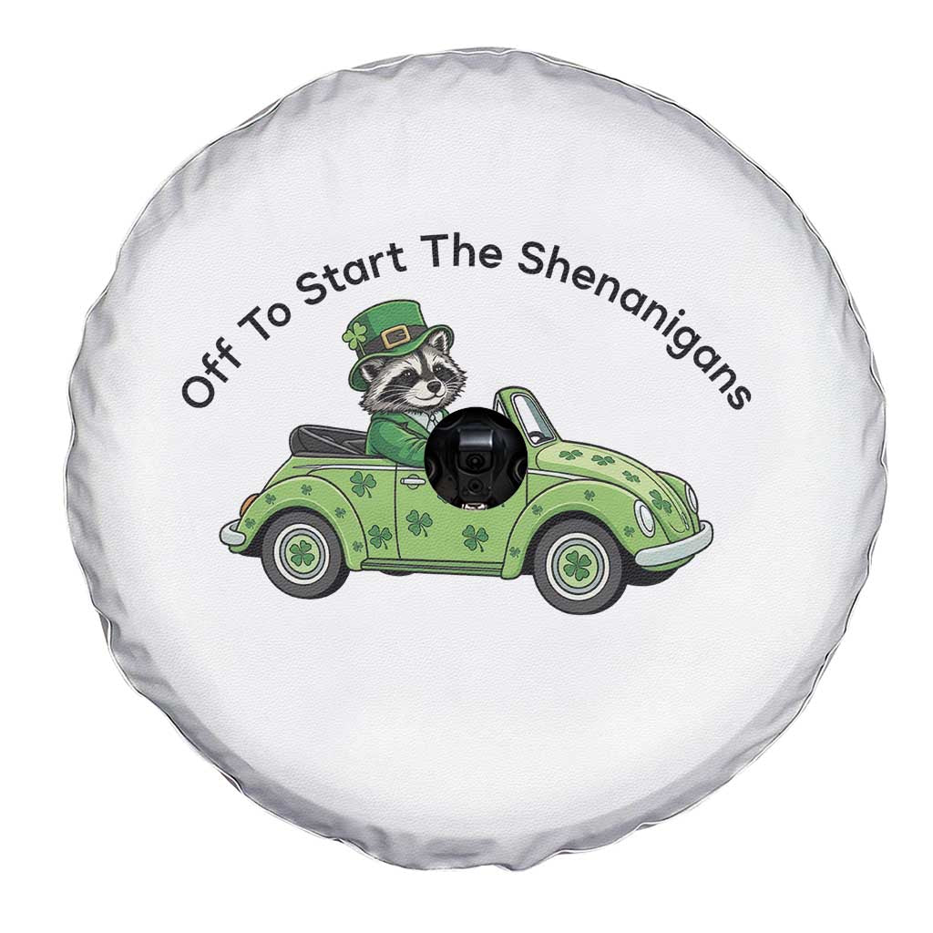 Off To Start The Shenanigans Spare Tire Cover Funny Irish Raccoon