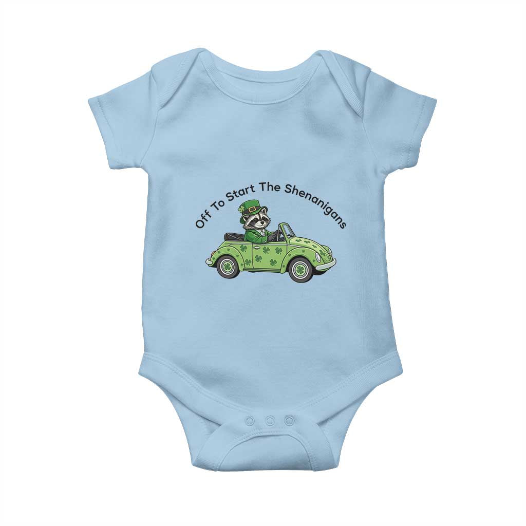 Off To Start The Shenanigans Baby Onesie Funny Irish Raccoon