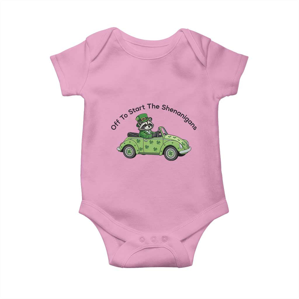 Off To Start The Shenanigans Baby Onesie Funny Irish Raccoon