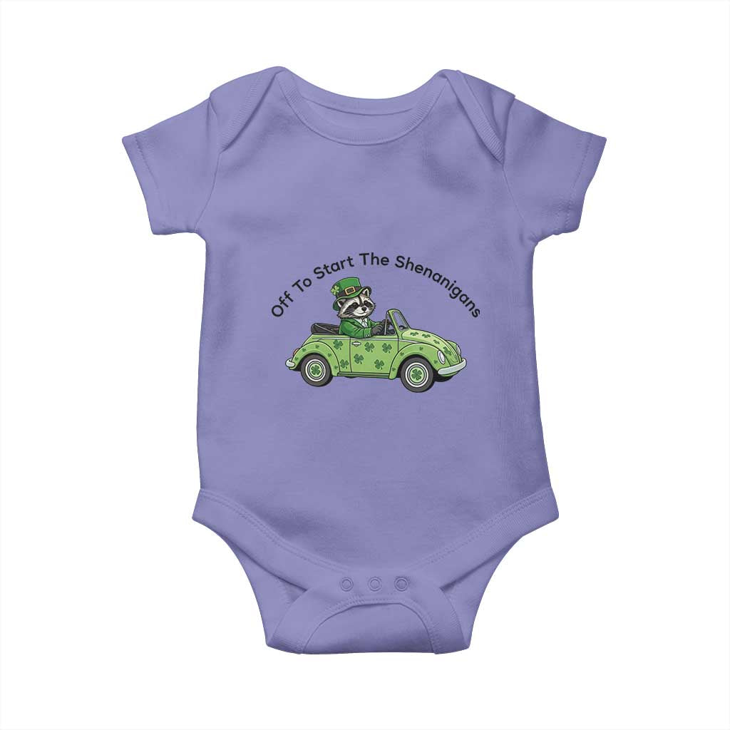 Off To Start The Shenanigans Baby Onesie Funny Irish Raccoon