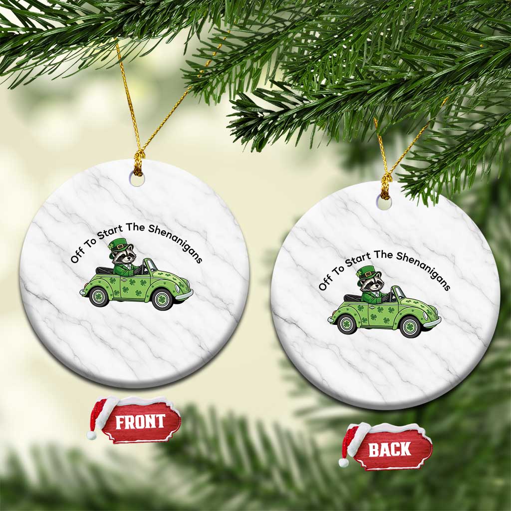 Off To Start The Shenanigans Ceramic Ornament Funny Irish Raccoon