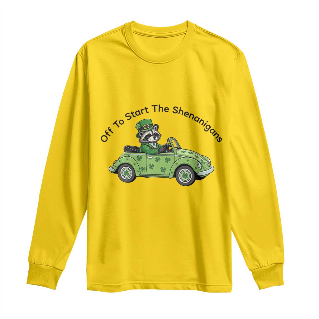 Off To Start The Shenanigans Long Sleeve Shirt Funny Irish Raccoon