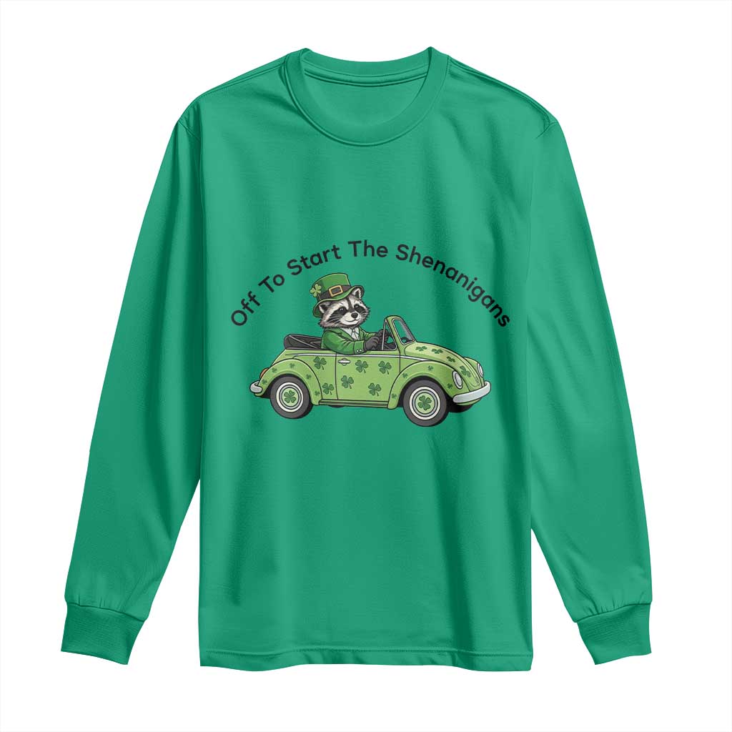 Off To Start The Shenanigans Long Sleeve Shirt Funny Irish Raccoon
