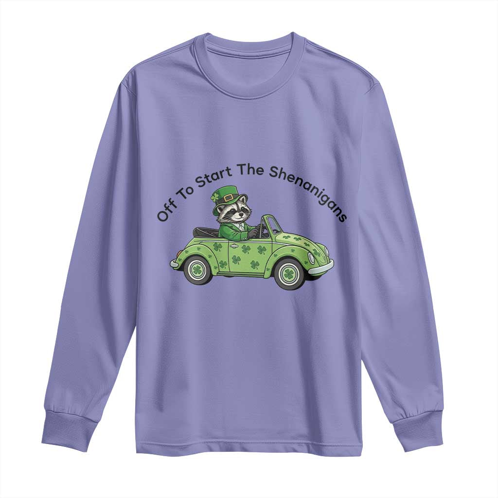 Off To Start The Shenanigans Long Sleeve Shirt Funny Irish Raccoon