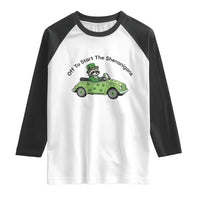 Off To Start The Shenanigans Raglan Shirt Funny Irish Raccoon