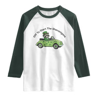 Off To Start The Shenanigans Raglan Shirt Funny Irish Raccoon