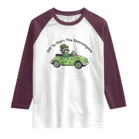 Off To Start The Shenanigans Raglan Shirt Funny Irish Raccoon