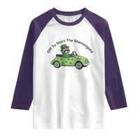 Off To Start The Shenanigans Raglan Shirt Funny Irish Raccoon