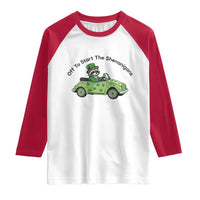 Off To Start The Shenanigans Raglan Shirt Funny Irish Raccoon