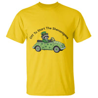 Off To Start The Shenanigans T Shirt Funny Irish Raccoon