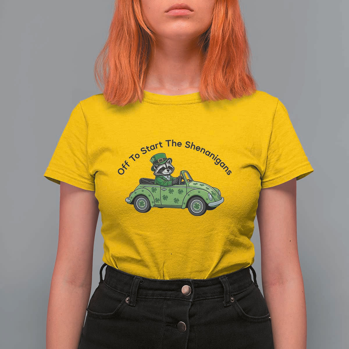 Off To Start The Shenanigans T Shirt For Women Funny Irish Raccoon