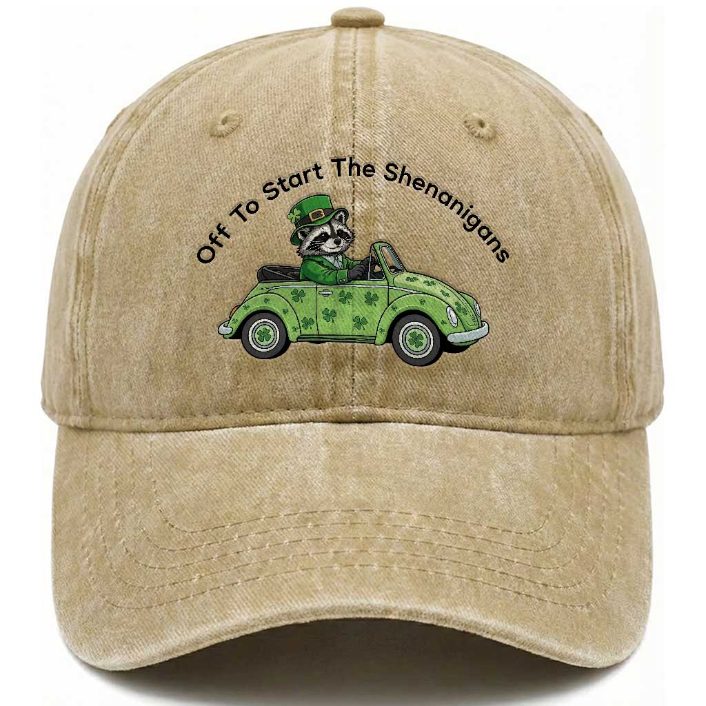 Off To Start The Shenanigans Washed Cotton Baseball Cap Funny Irish Raccoon