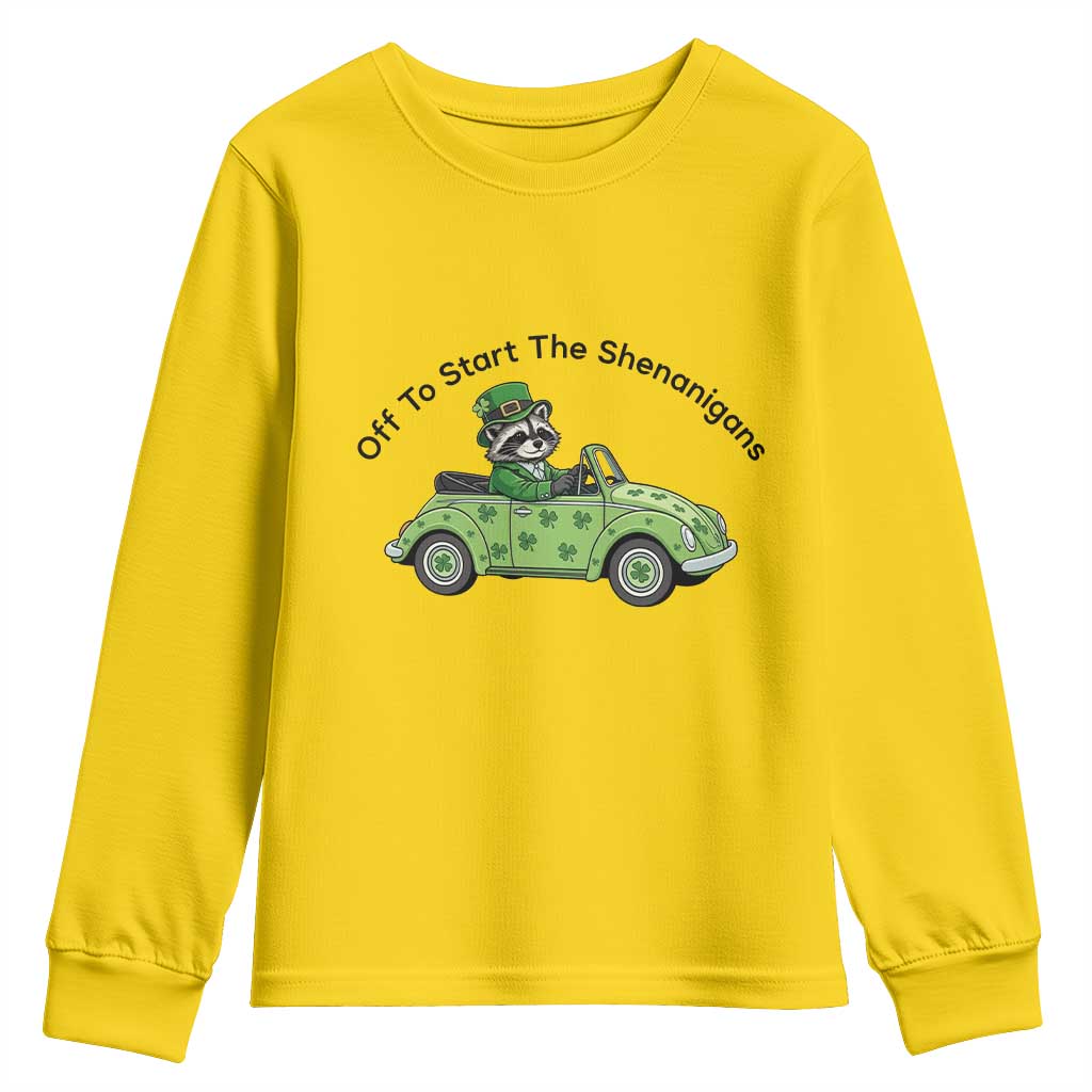 Off To Start The Shenanigans Youth Sweatshirt Funny Irish Raccoon