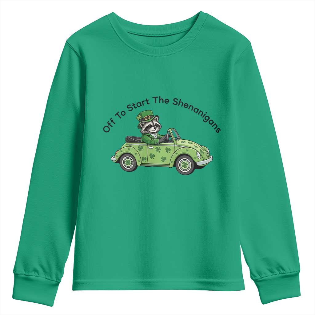Off To Start The Shenanigans Youth Sweatshirt Funny Irish Raccoon