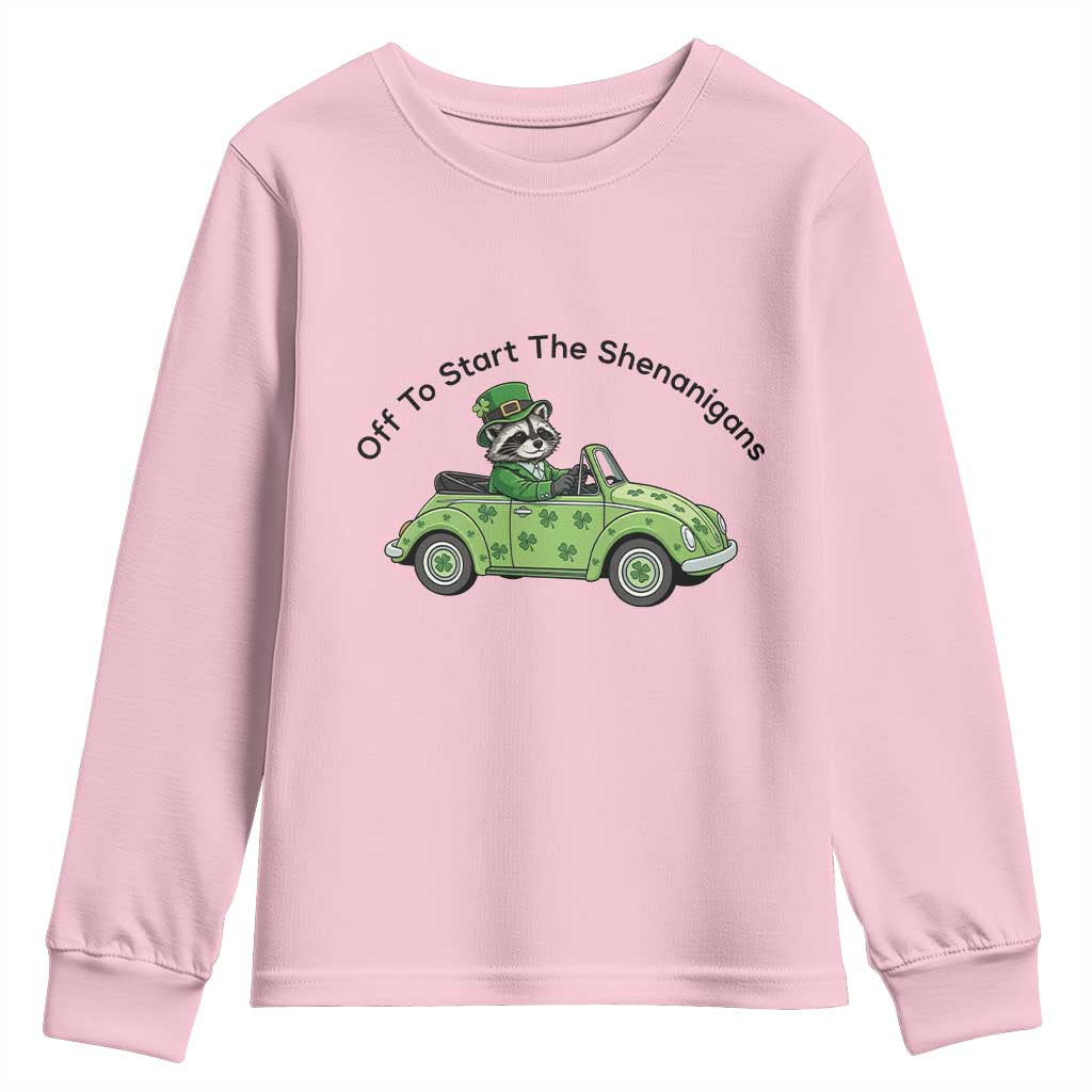 Off To Start The Shenanigans Youth Sweatshirt Funny Irish Raccoon