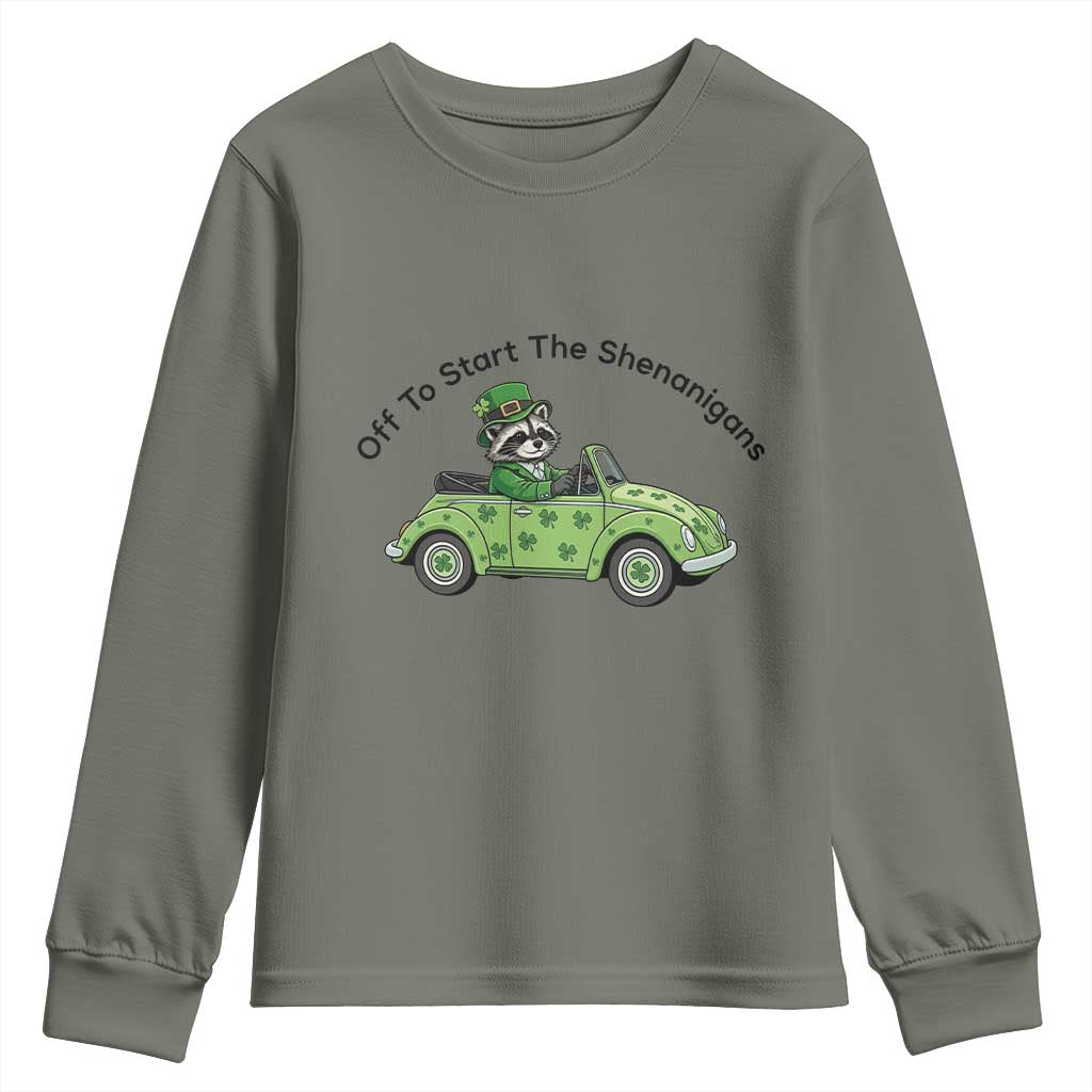 Off To Start The Shenanigans Youth Sweatshirt Funny Irish Raccoon